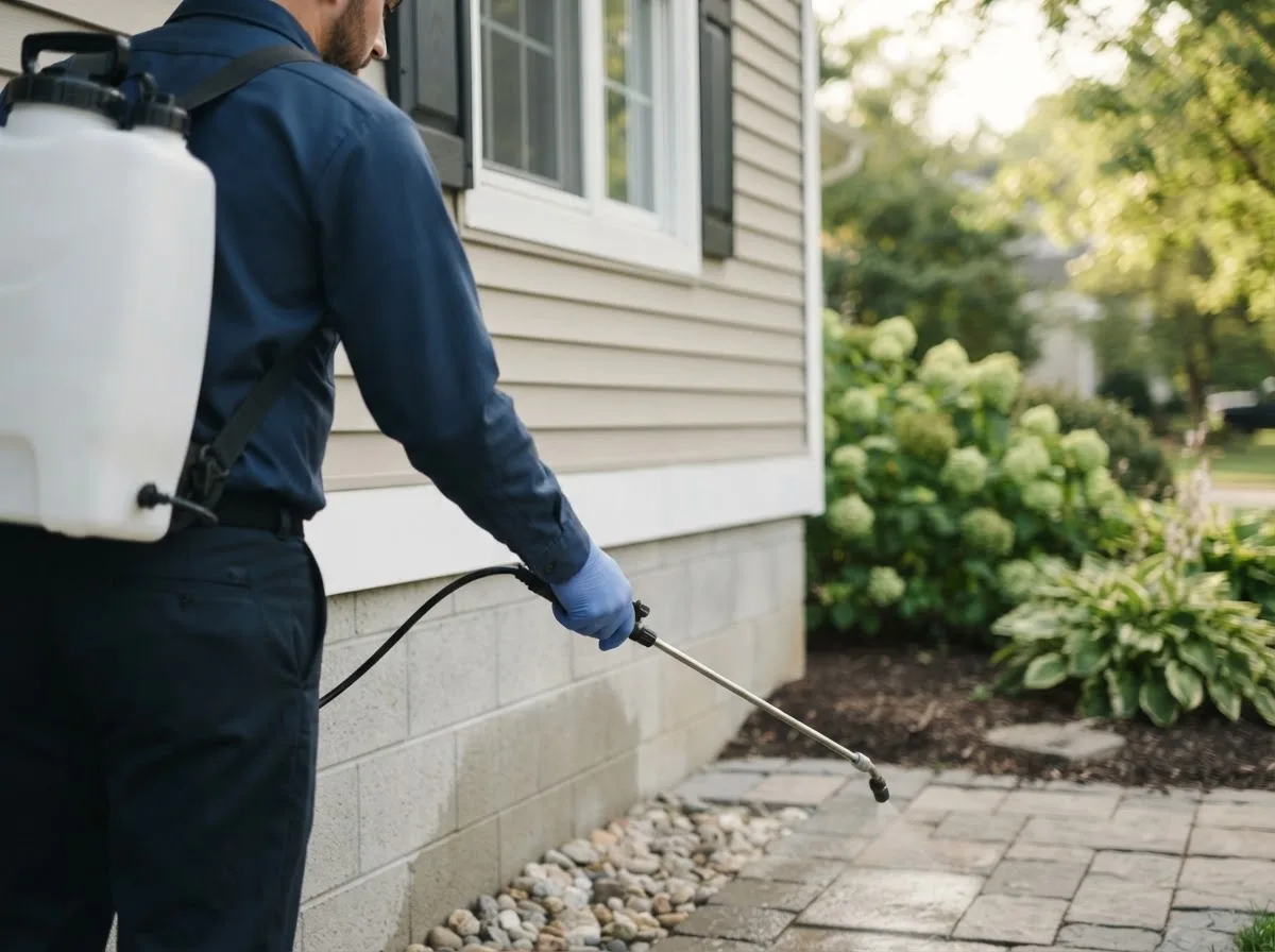Pest control technician inspecting a home in Minong, WI